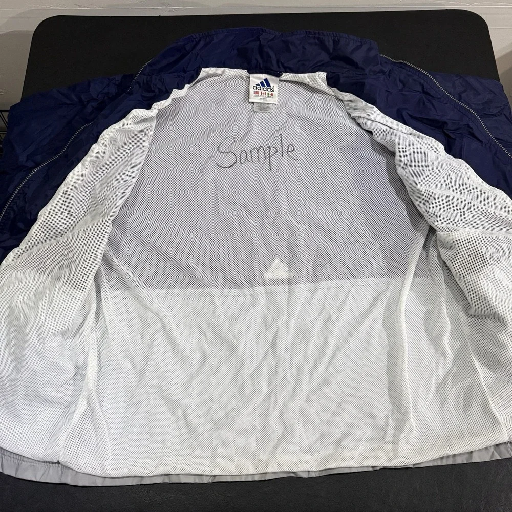 Vintage 90s Adidas Full Zip Windbreaker Navy Blue /‎ Gray Jacket Size Medium